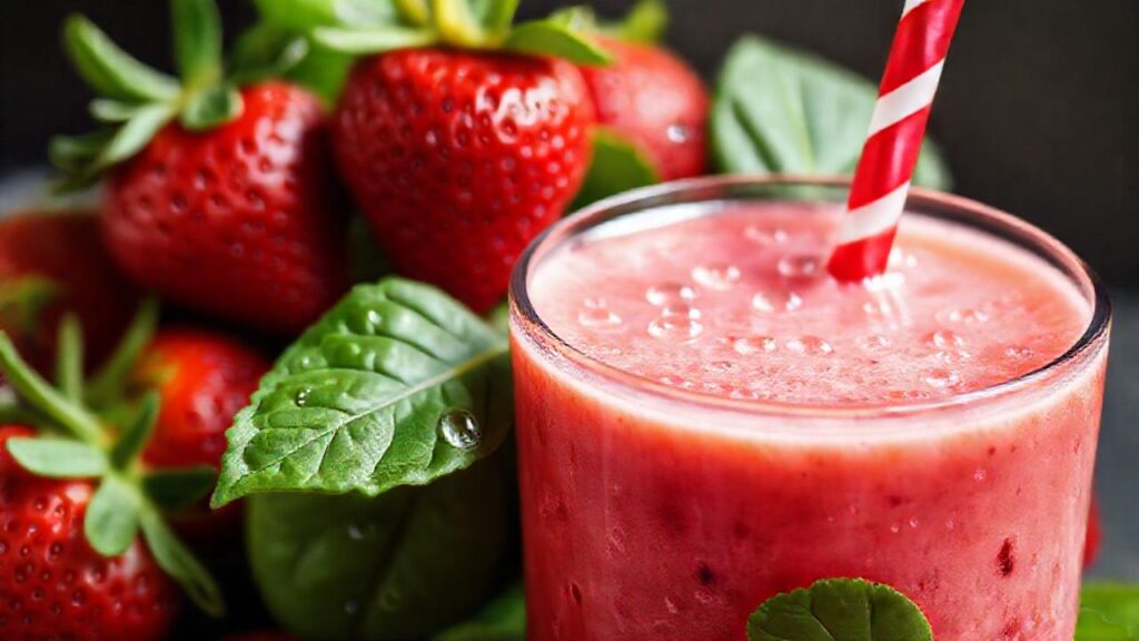 Batido de espinacas y fresas brillante