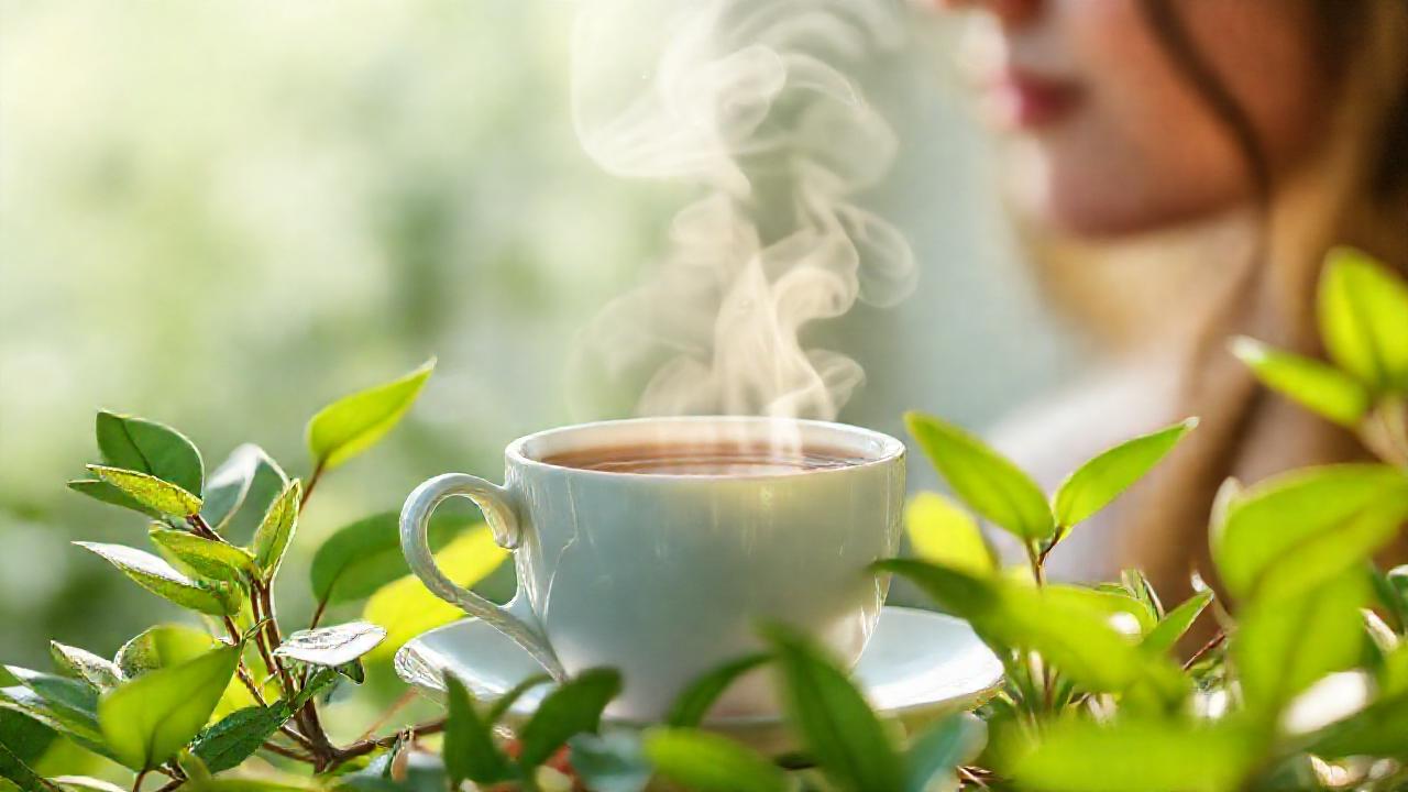 Una mujer serena disfruta de té tranquilo