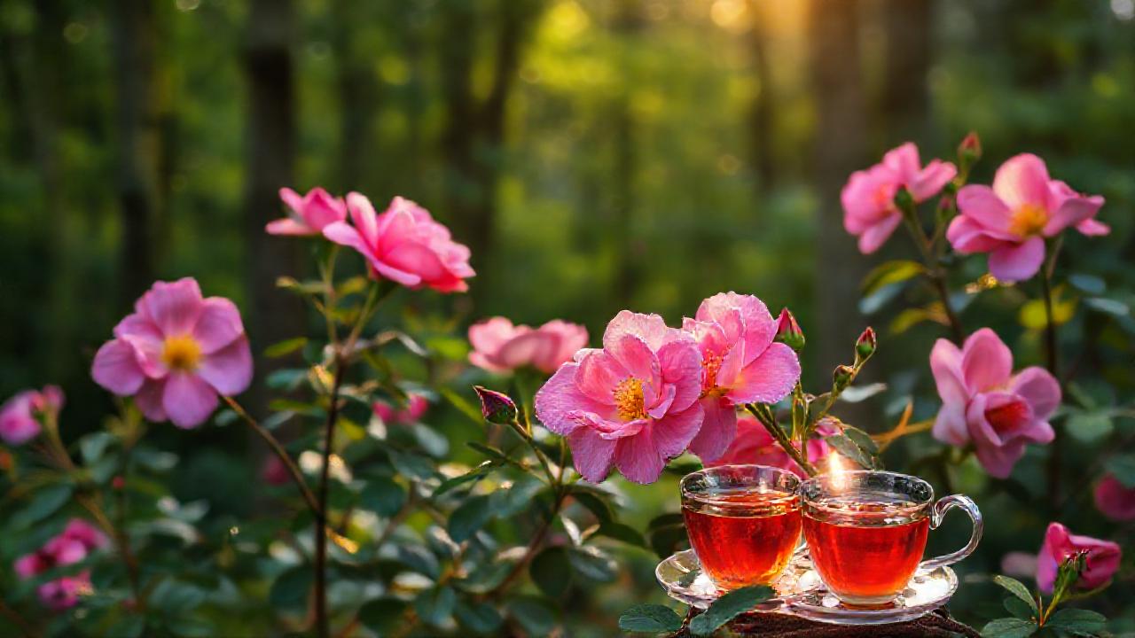 Rosas silvestres vibrantes iluminan la mañana