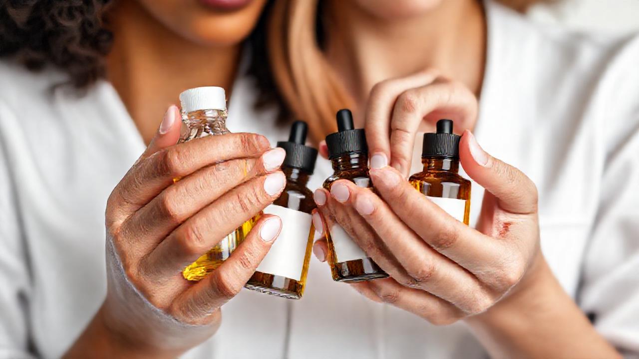 Manos femeninas en laboratorio, suaves y precisas